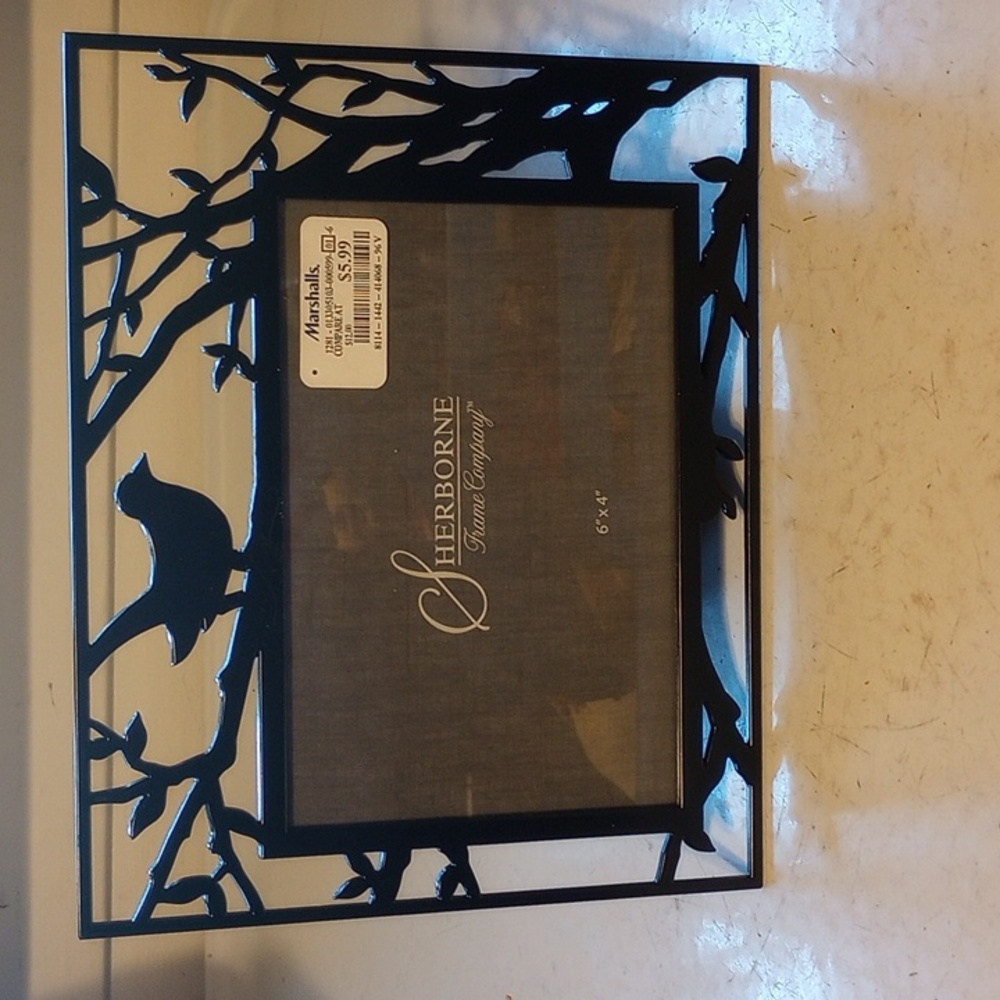 NWT Sherborne Frame Co. Black Metal & Glass 4 x 6 Bird & Tree Frame